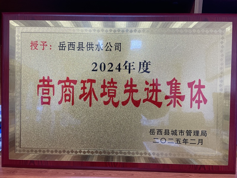 供水公司榮獲縣城管局2024年度營(yíng)商環(huán)境先進(jìn)集體榮譽(yù)稱號(hào)